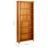 6-Tier Bookcase 80x22.5x180 cm Solid Oak Wood - Rear View