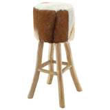 Bar Stool Goatskin Leather and Solid Teak Wood - Front View