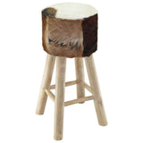 Bar Stool Goatskin Leather and Solid Teak Wood - Top-Down View