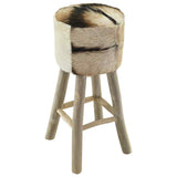 Bar Stool Goatskin Leather and Solid Teak Wood - 45-Degree Angle