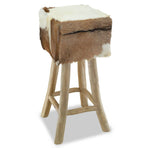 Bar Stool Goatskin Leather and Solid Teak Wood