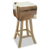 Bar Stool Goatskin Leather and Solid Teak Wood - Front View