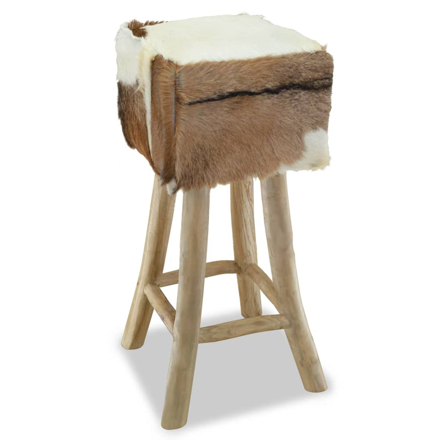 Bar Stool Goatskin Leather and Solid Teak Wood