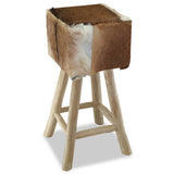 Bar Stool Goatskin Leather and Solid Teak Wood