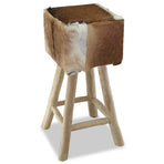 Bar Stool Goatskin Leather and Solid Teak Wood