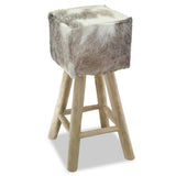 Bar Stool Goatskin Leather and Solid Teak Wood