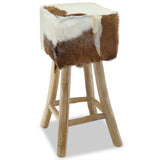 Bar Stool Goatskin Leather and Solid Teak Wood