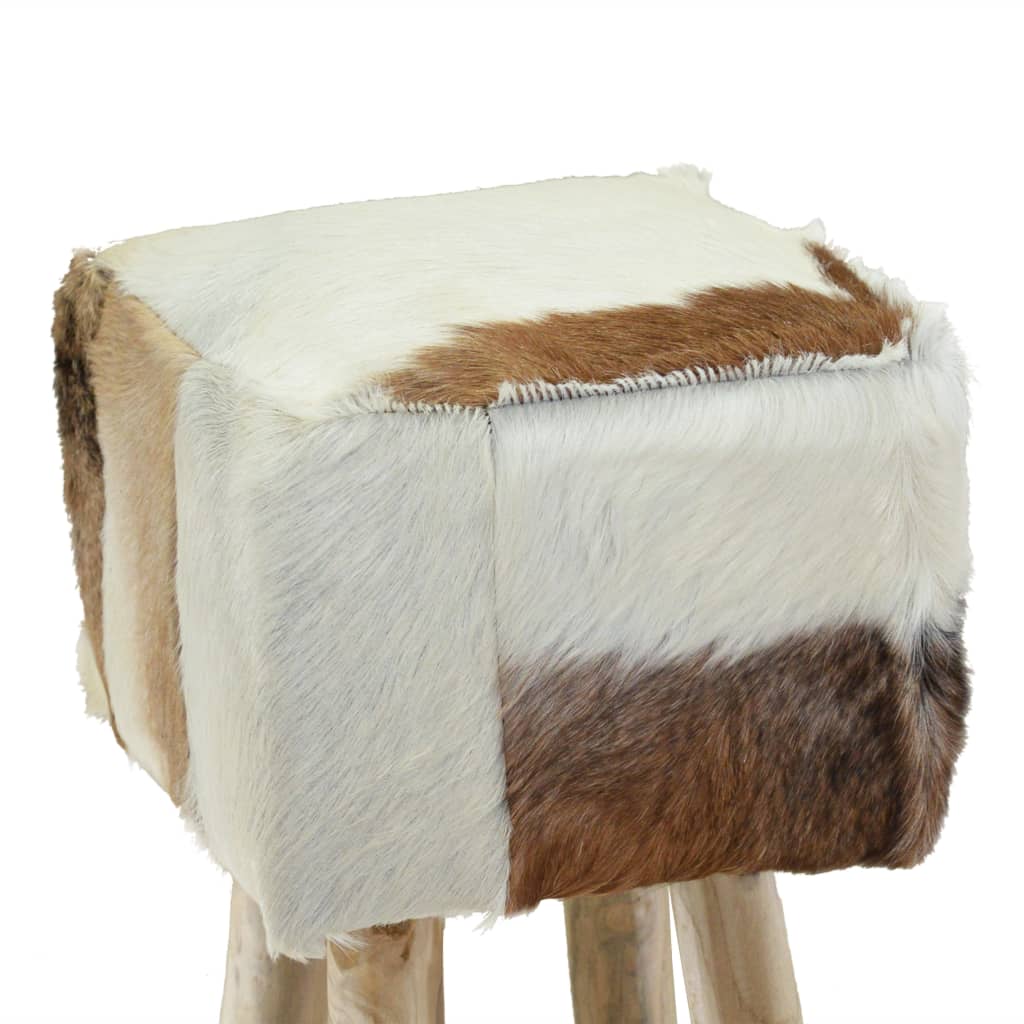 Bar Stool Goatskin Leather and Solid Teak Wood