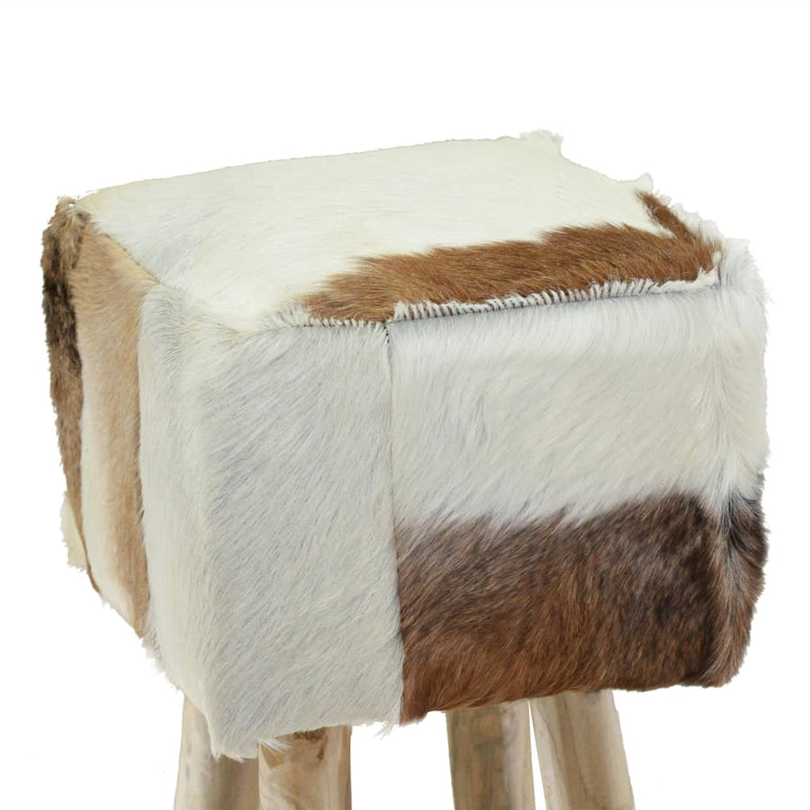 Bar Stool Goatskin Leather and Solid Teak Wood