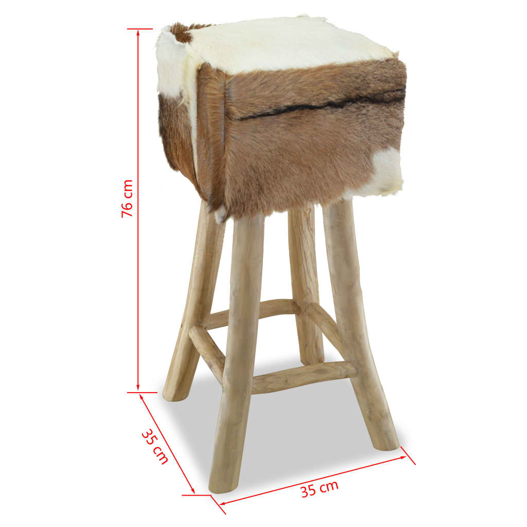 Bar Stool Goatskin Leather and Solid Teak Wood