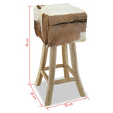 Bar Stool Goatskin Leather and Solid Teak Wood