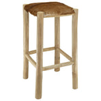 Bar Stool Goatskin Leather and Solid Teak Wood