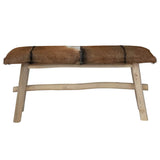 Bench Goatskin Leather Teak - Front View