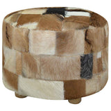 Pouffe Goatskin Leather Round 50x50x45 cm - Side View