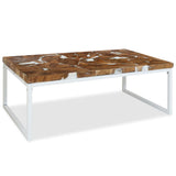 Coffee Table Teak Resin 110x60x40 cm White and Brown - Front View