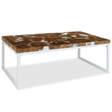 Coffee Table Teak Resin 110x60x40 cm White and Brown - 45-Degree Angle