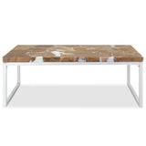 Coffee Table Teak Resin 110x60x40 cm White and Brown - Rear View
