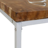 Coffee Table Teak Resin 110x60x40 cm White and Brown - Extra Image