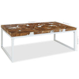 Coffee Table Teak Resin 110x60x40 cm White and Brown - Extra Image