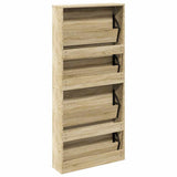 Shoe Cabinet 4-Layer Mirror Oak 63x17x134 cm