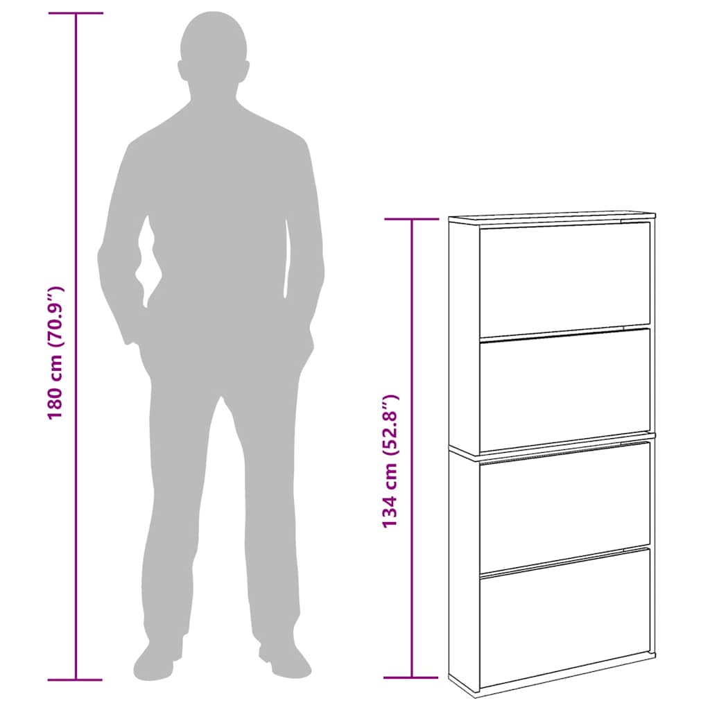Shoe Cabinet 4-Layer Mirror White 63x17x134 cm