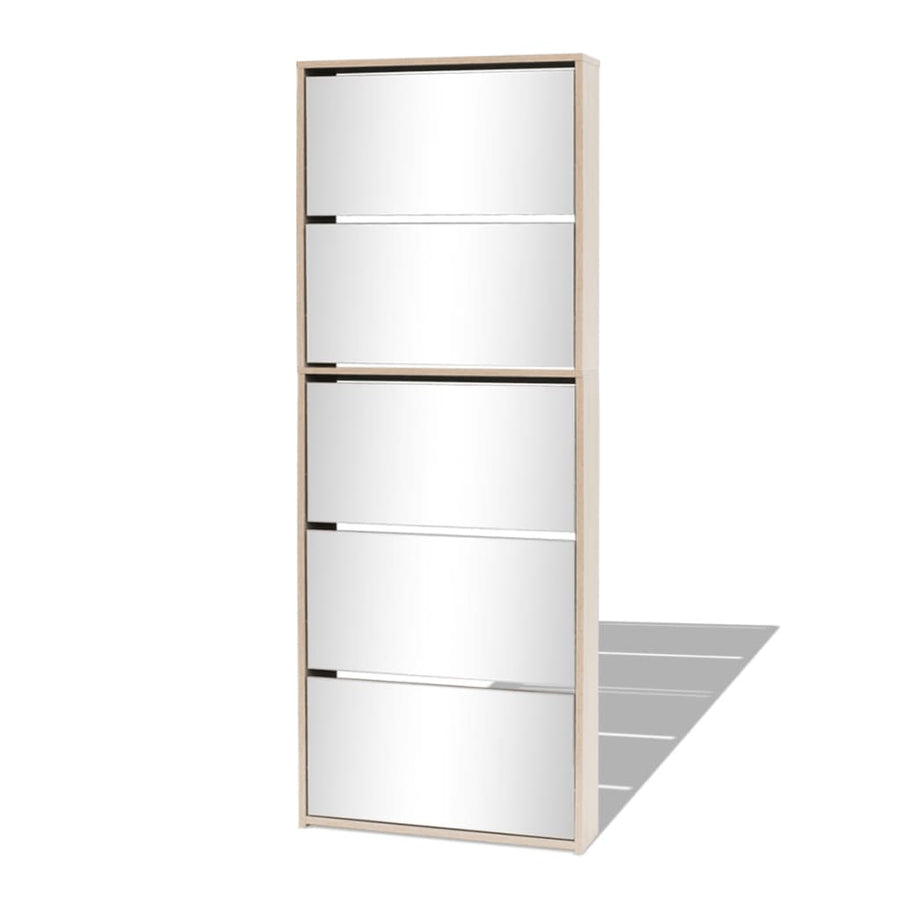Shoe Cabinet 5-Layer Mirror Oak 63x17x169,5 cm