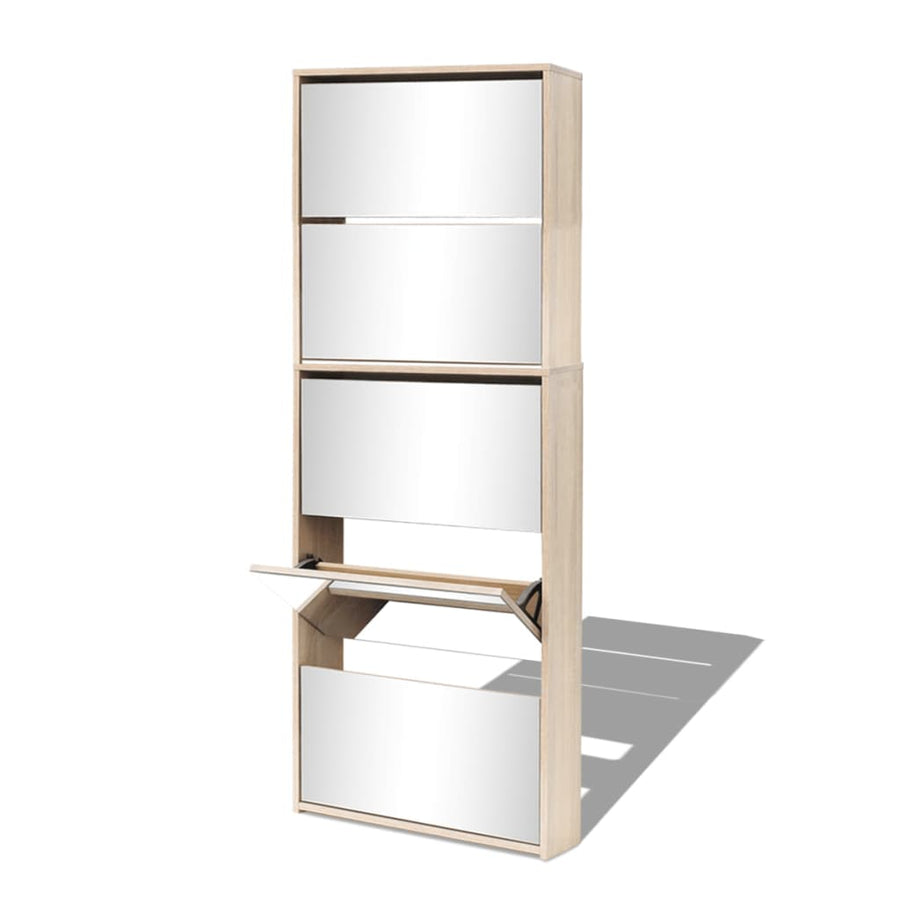 Shoe Cabinet 5-Layer Mirror Oak 63x17x169,5 cm