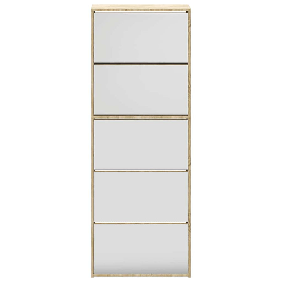 Shoe Cabinet 5-Layer Mirror Oak 63x17x169,5 cm