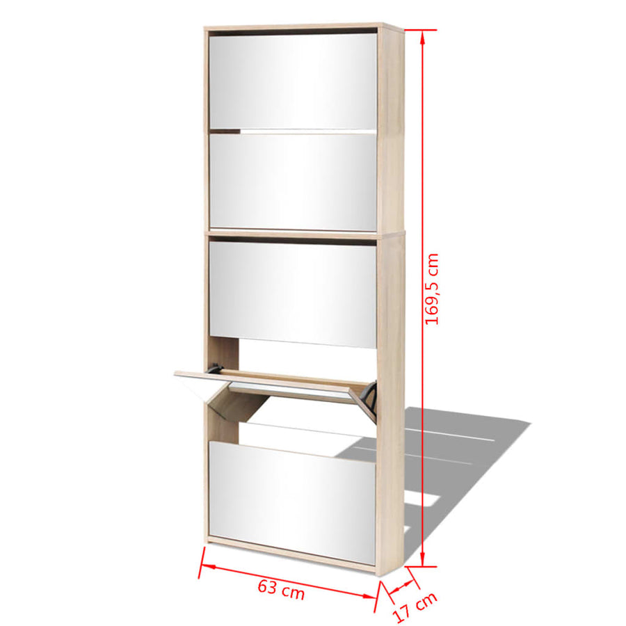 Shoe Cabinet 5-Layer Mirror Oak 63x17x169,5 cm
