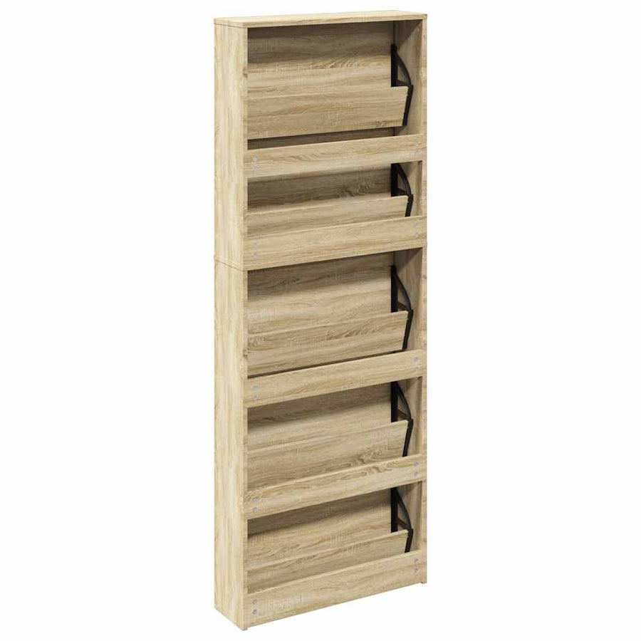 Shoe Cabinet 5-Layer Mirror Oak 63x17x169,5 cm