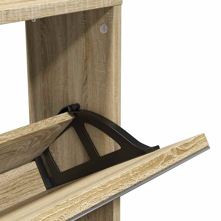 Shoe Cabinet 5-Layer Mirror Oak 63x17x169,5 cm