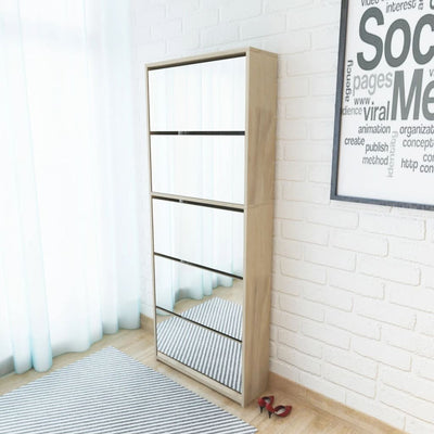 Shoe Cabinet 5-Layer Mirror Oak 63x17x169,5 cm
