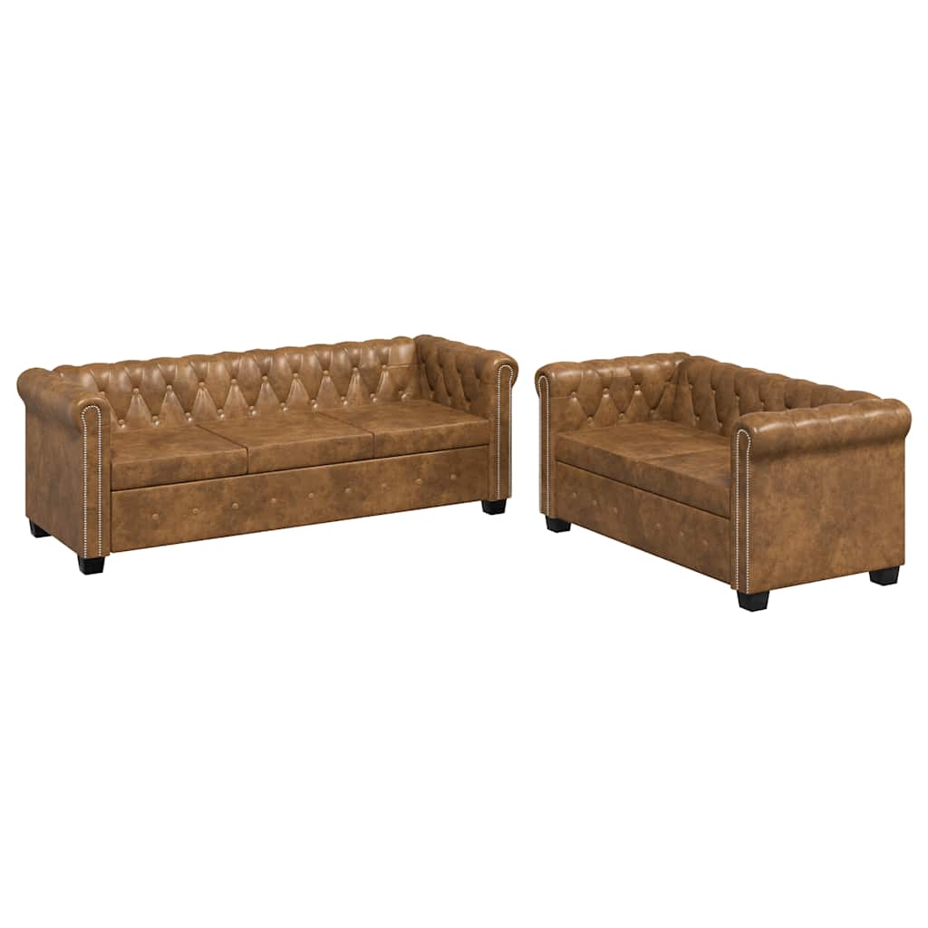 Chesterfield 2-Seater and 3-Seater Sofa Set Brown