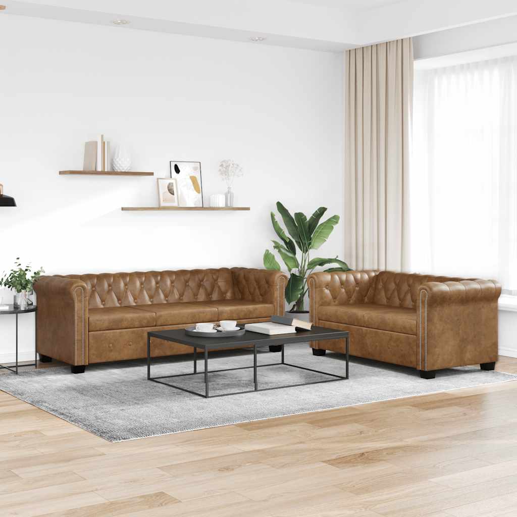 Chesterfield 2-Seater and 3-Seater Sofa Set Brown