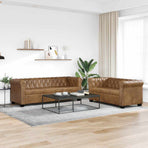 Chesterfield 2-Seater and 3-Seater Sofa Set Brown