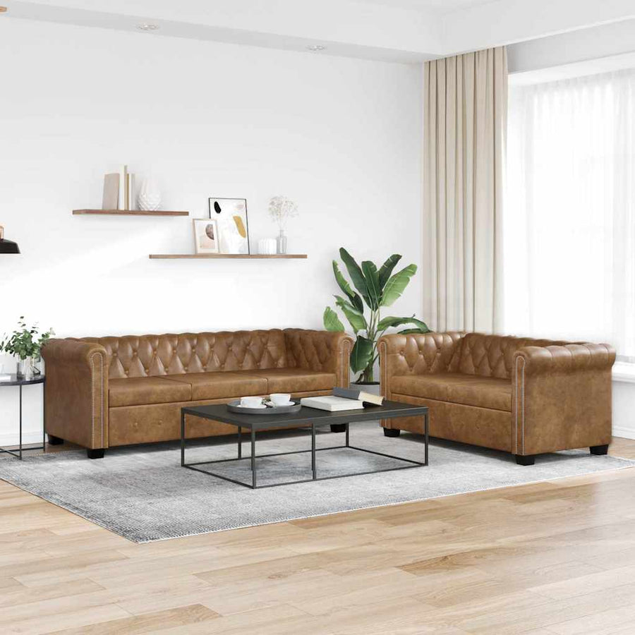 Chesterfield 2-Seater and 3-Seater Sofa Set Brown