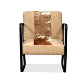 Lounge Chair Cream Genuine Goatskin and Canvas - Front View