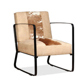 Lounge Chair Cream Genuine Goatskin and Canvas - Side View