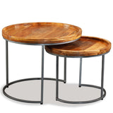 Side Table Set 2 Pieces Solid Mango Wood - Front View