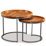Side Table Set 2 Pieces Solid Mango Wood - Side View