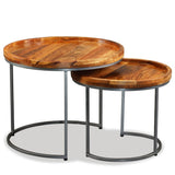 Side Table Set 2 Pieces Solid Mango Wood - Top-Down View