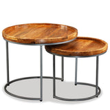 Side Table Set 2 Pieces Solid Mango Wood - 45-Degree Angle