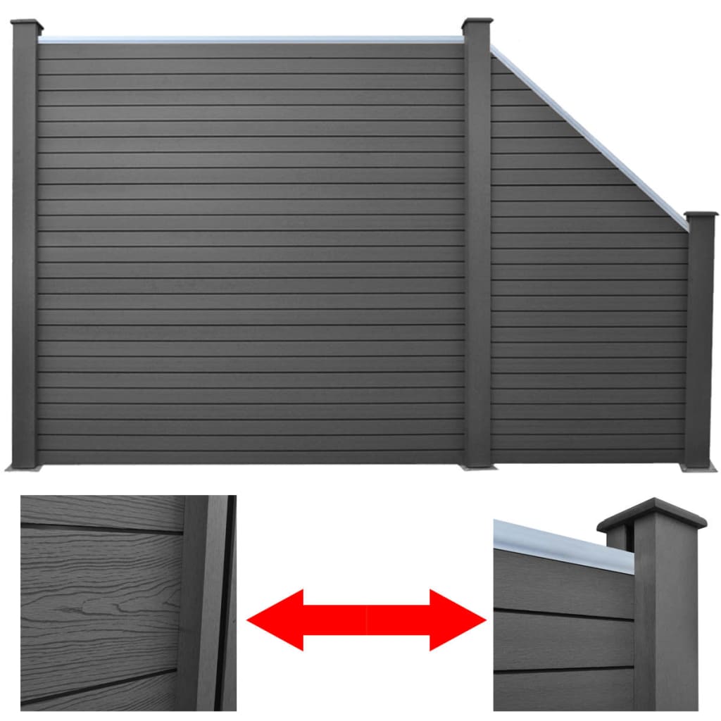 Garden Fence Set 1 Square + 1 Slanted WPC 283 cm Grey