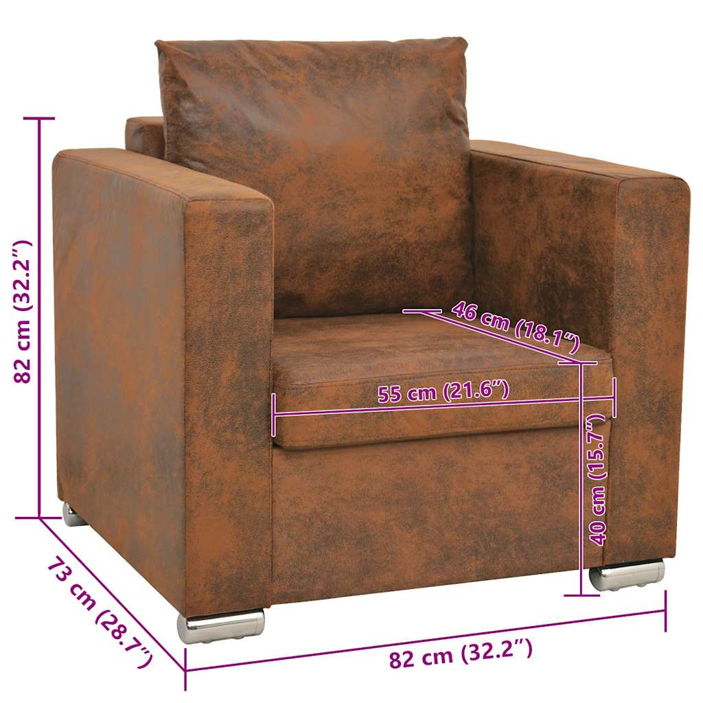 Armchair Brown 82x73x82 cm Faux Suede Leather