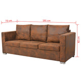 3-Seater Sofa 191x73x82 cm Artificial Suede Leather - 45-Degree Angle