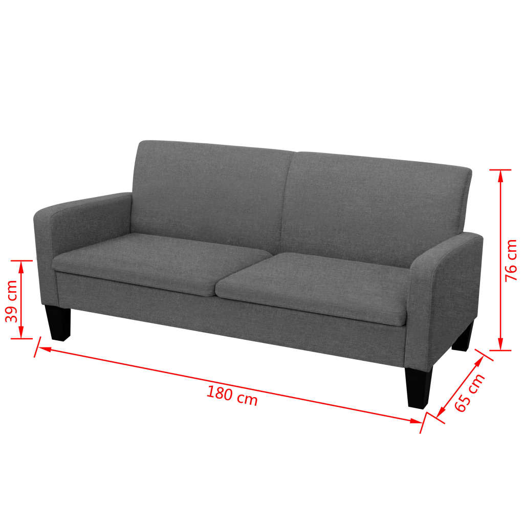3-Seater Sofa 180x65x76 cm Dark Grey