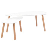 Coffee Table Set 2 Pieces Solid Pinewood White - Front View