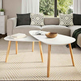Coffee Table Set 2 Pieces Solid Pinewood White - Side View