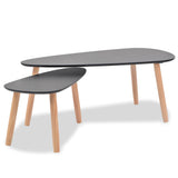Coffee Table Set 2 Pieces Solid Pinewood Black - Front View
