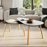 Coffee Table Set 2 Pieces Solid Pinewood Black - Side View